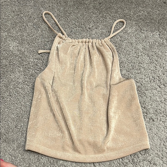 Beige Lace-Up Halter Top - Picture 3 of 5